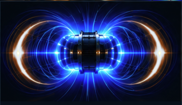 Conceptual blue-and-gold ARC field visualization